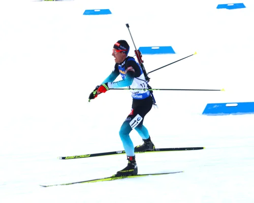 Quentin Fillon-Maillet lors des Championnats du monde de biathlon 2019 à Östersund, Suède.