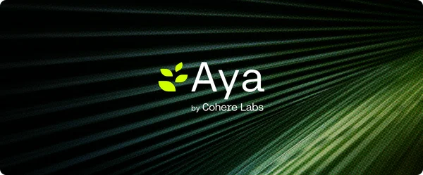 Le logo Aya par Cohere Labs sur fond sombre avec des stries lumineuses.