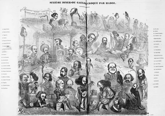 "Sixième dîner du Gaulois, croqué par Hadol."