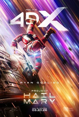 Affiche du film Projet Dernière Chance avec Ryan Gosling en combinaison spatiale rouge.