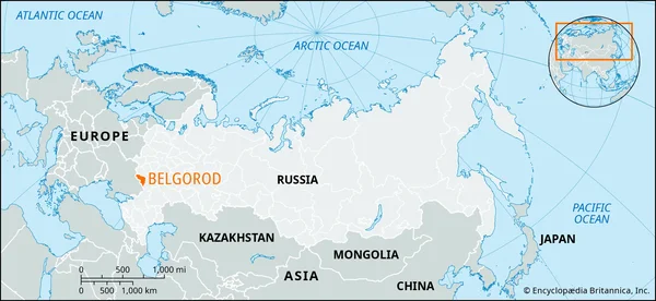 Carte géographique situant la région de Belgorod en Russie.