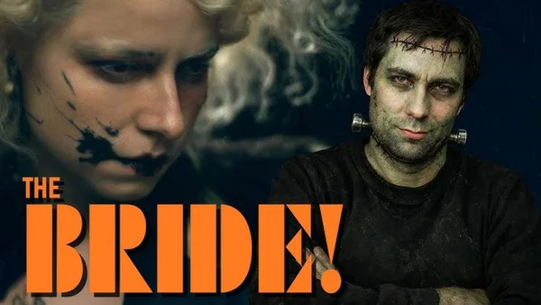 Graphique promotionnel pour 'The Bride!' montrant Jessie Buckley et Christian Bale.