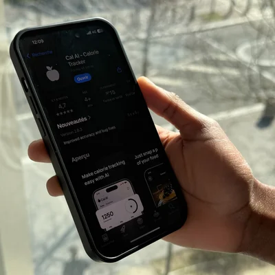Page de l'App Store sur smartphone pour l'application de suivi calorique Cal AI.