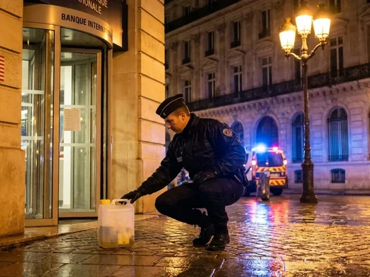 L'agence Bank of America à Paris, avec sa façade vitrée et son enseigne rouge caractéristique, vue depuis le trottoir.