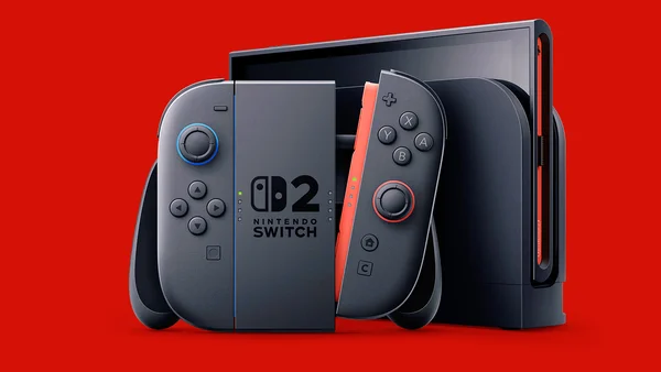 Nintendo Switch 2 version colorée avec Joy-Con bleu et rouge.