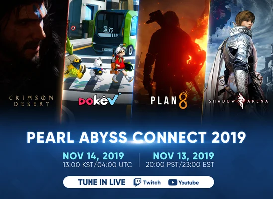Graphique officiel de Pearl Abyss Connect 2019 listant les jeux Crimson Desert et DokeV.