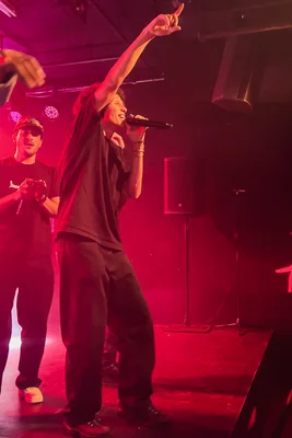 Danyl performant devant une large foule lors d'un concert extérieur.