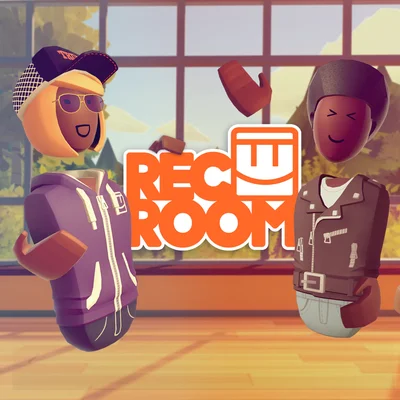 Quatre avatars cartoon de Rec Room dans un décor de gymnase avec panier de basket