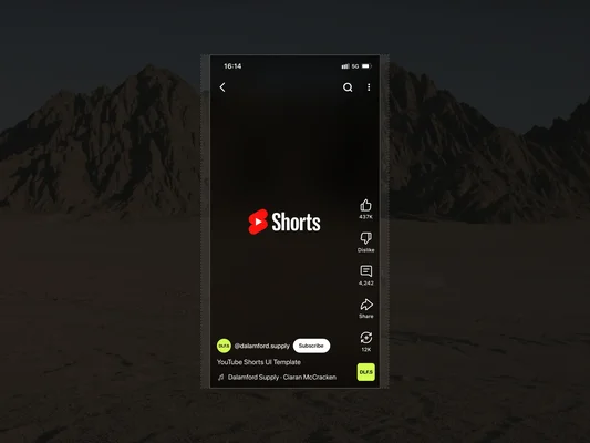 Modèle d'interface utilisateur YouTube Shorts sur un écran mobile.