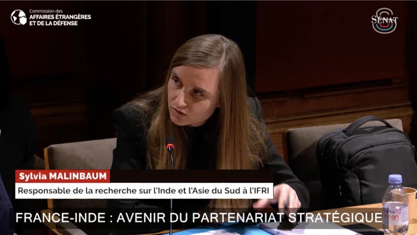 Sylvia Malinbaum lors d'une conférence intitulée France-Inde : avenir du partenariat stratégique, organisée par la Commission des Affaires Étrangères.