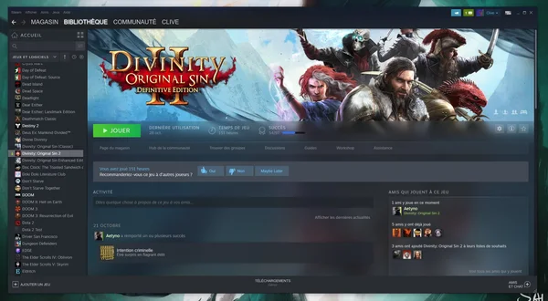 Fiche du jeu Divinity: Original Sin 2 sur Steam avec ses détails et sa communauté.