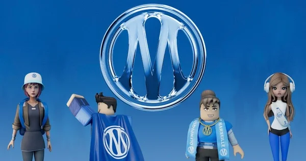 Avatars Roblox aux couleurs de l'Olympique de Marseille devant le logo officiel du club.