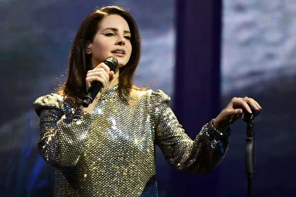 Lana Del Rey s'adressant à son public lors d'un concert.