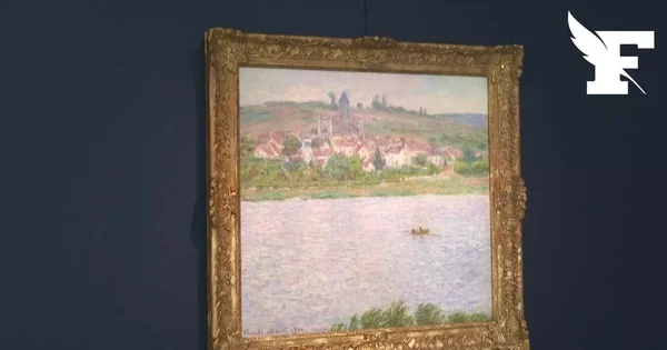 Une œuvre de Claude Monet vendue pour 10,2 millions d'euros, exposée dans son cadre doré.