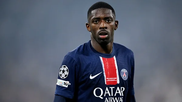 Portrait d'Ousmane Dembélé sous les couleurs du PSG.