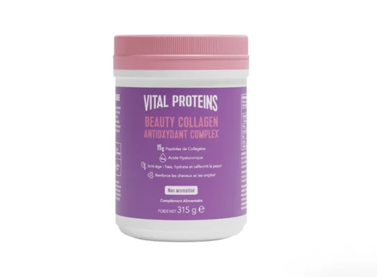 Le complément Vital Proteins Beauty Collagen aux peptides de collagène et acide hyaluronique, ingréduit clé du smoothie