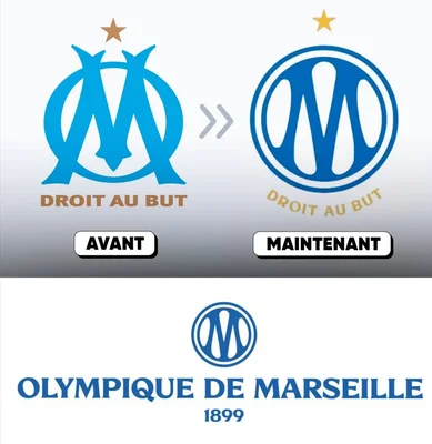 Comparaison de l'évolution du logo de l'Olympique de Marseille avant et maintenant.