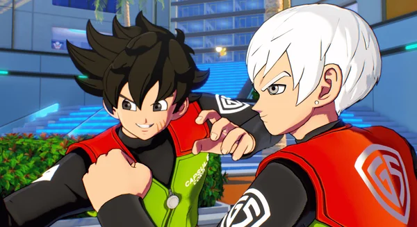 Deux personnages de Dragon Ball Xenoverse 3 en tenue de sport.