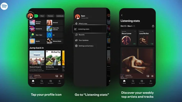 Tutoriel pour consulter les statistiques d'écoute hebdomadaires sur Spotify.