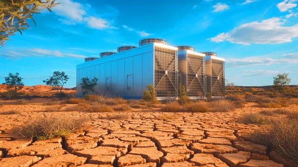 Représentation d'un système de refroidissement de data center dans un environnement aride.