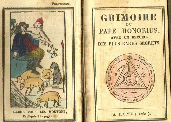 Page de titre et illustration du Grimoire du Pape Honorius, attribué à 1760.