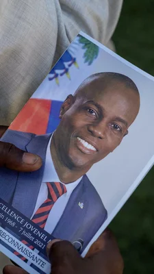 Portrait de Jovenel Moïse présenté lors du procès de Miami où quatre hommes ont été reconnus coupables de complot.