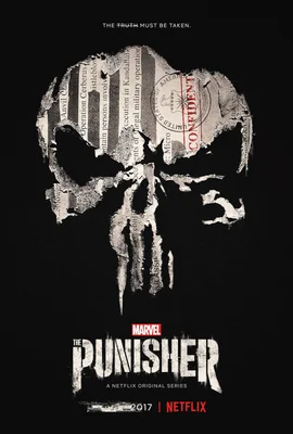 Logo du crâne de 'The Punisher' formé de documents classifiés pour la saison 1.