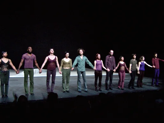Les danseurs du CCN de Grenoble (compagnie Jean-Claude Gallotta) saluant le public à l'issue du Sacre du Printemps, au Théâtre national de Chaillot.