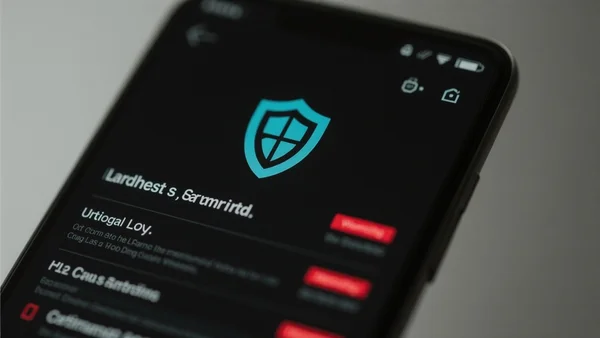 Écran de smartphone Android affichant une notification de sécurité avec une interface de logs, fond sombre