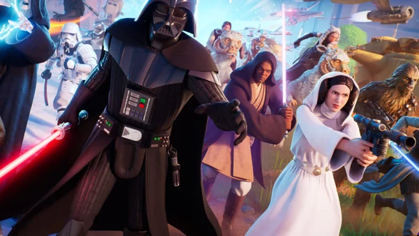 Illustration d'un affrontement massif dans l'univers Star Wars mettant en scène Dark Vador et d'autres combattants.