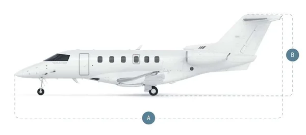 Infographie du Pilatus PC-24 avec ses dimensions.