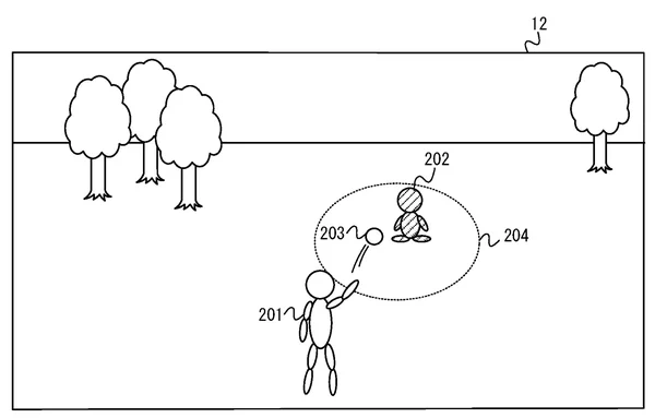 Dessin de brevet montrant une interaction de lancer entre deux personnages stylisés.