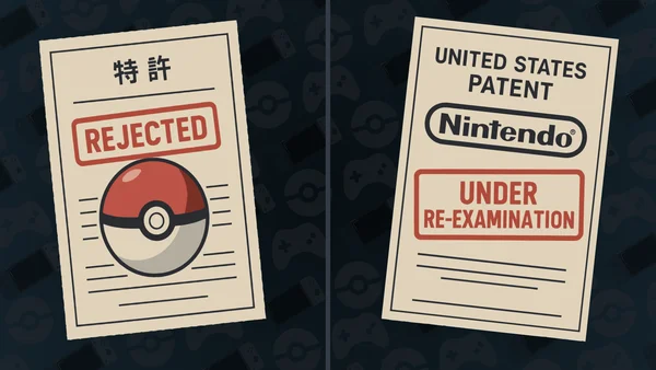Documents de brevet japonais et américain de Nintendo, l'un rejeté, l'autre en réexamen.