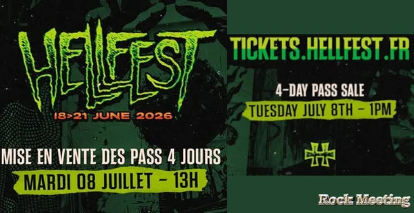 Affiche du Hellfest 2026 avec les dates de vente des billets.