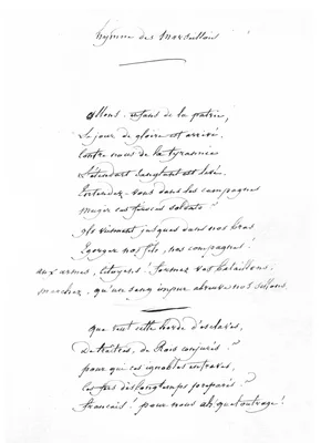 Manuscrit autographe de La Marseillaise, par Rouget de Lisle.