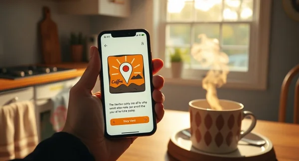 Un utilisateur consulte l'application Dreambeans dans un café, transformant son quotidien en récit animé.