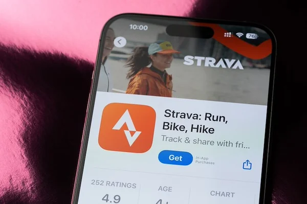 Page de l'application Strava sur l'App Store avec aperçu.