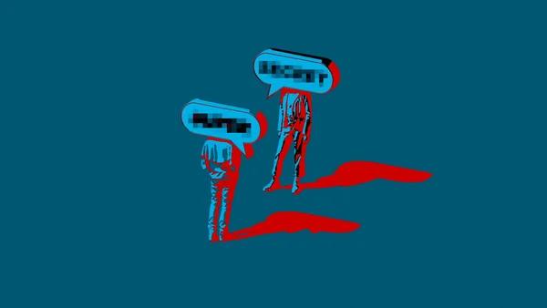 Illustration conceptuelle représentant des échanges privés avec des bulles de dialogue pixélisées.