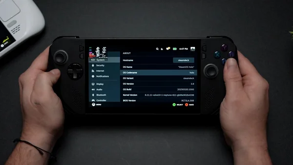 Steam Deck montrant les paramètres système de SteamOS.