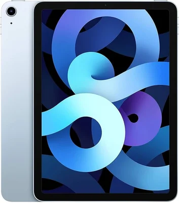 iPad Air (4e génération) bleu ciel, face avant et arrière.