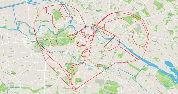 Carte Strava en forme de cœur tracée dans les rues de Berlin.