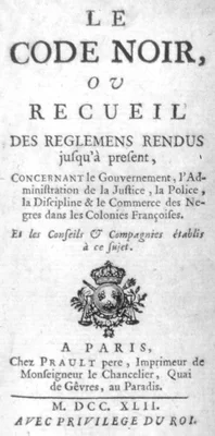 Page de titre de l'édition de 1742 du Code Noir, décret colonial français sur l'esclavage.