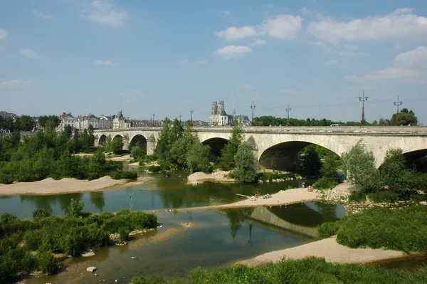 Le pont George V et la cathédrale Sainte-Croix, vus depuis les rives de la Loire à Orléans.
