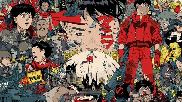 Scène du film Akira : chaos urbain et personnages dans un univers cyberpunk
