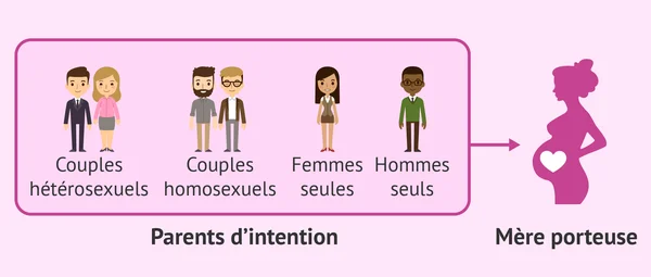 Infographie sur la gestation pour autrui (GPA) présentant les différents profils de parents d'intention.