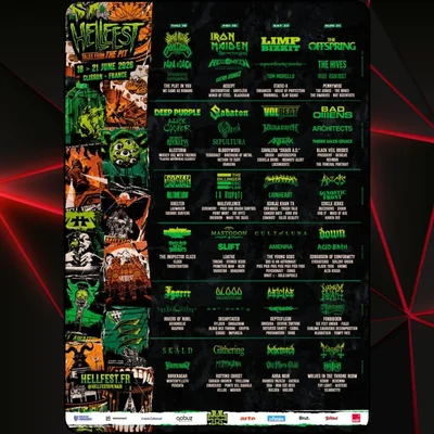 Affiche officielle du Hellfest 2026 détaillant la programmation du jeudi, incluant Scorpions, Secret Chiefs 3 et une scène black metal norvégien.
