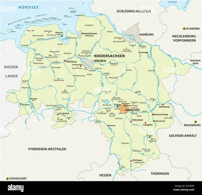 Carte vectorielle de la Basse-Saxe, en allemand, Allemagne.