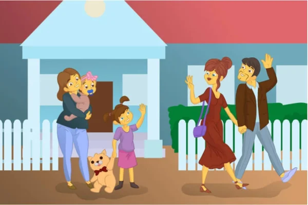Illustration générique d'une famille confiant son enfant à une nounou