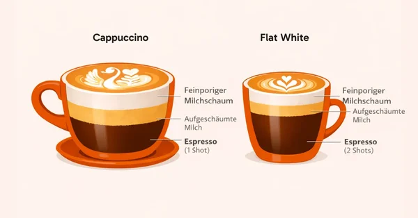 Infographie comparant les couches d'un cappuccino et d'un flat white.
