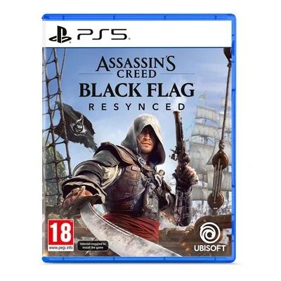 Jaquette PS5 d'Assassin's Creed Black Flag Resynced avec un pirate en tenue de combat.